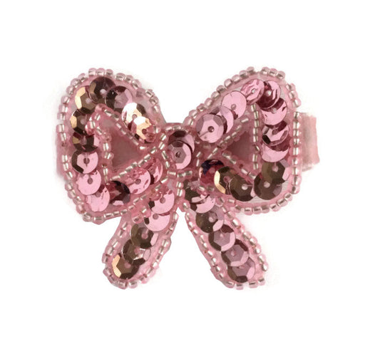 Pink Sequin Beaded Bow Hair Clip