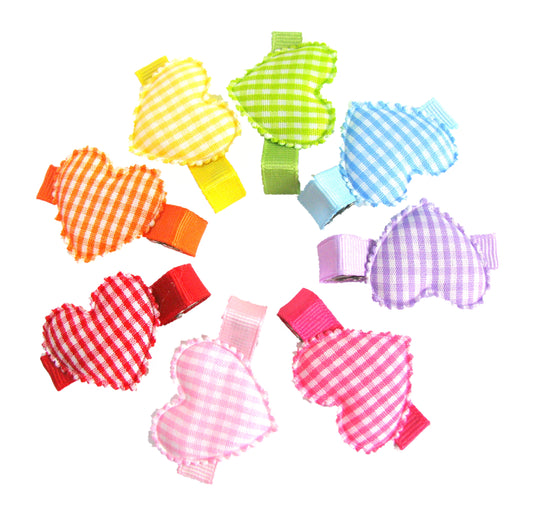 Gingham Hearts Rainbow Hair Clip Set