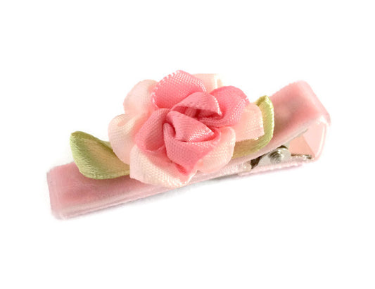 Pink Double Ruffle Rose Hair Clip